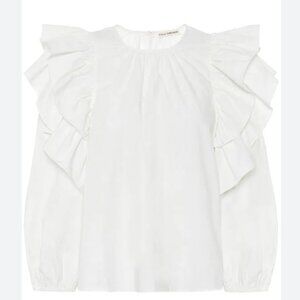 Ulla Johnson Cassi Blouse Cotton Off-White Top w Ruffle Sleeve Size US 4 New!